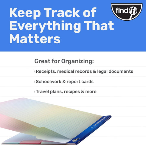 Find It File Folder Notepad, Pack of 72, 9.5 x 12.5 Inch Notebook Organizer Folders for Filing, Rainbow