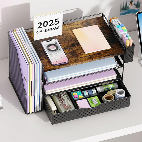 4-Tier gianotter Wood Desk Organizers and Accessories with File Holder, Desk Accessories & Workspace Organizers