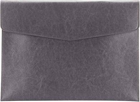 Enyuwlcm PU Leather A4 File Folder Document Holder with Snap Closure for Receipt Contract, Gray