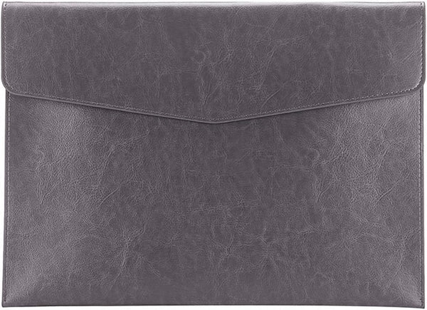 Enyuwlcm PU Leather A4 File Folder Document Holder with Snap Closure for Receipt Contract, Gray