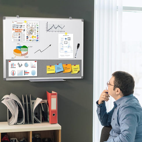 Magnetic White Board and Bulletin Cork Board Combination, 24 x 18 Inch Dry Erase Board Bulletin Combo Board for Home,