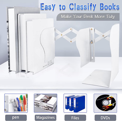 Heavy Duty Book Ends with Pen Holder - Adjustable Metal Book Ends for Shelves, Black Binder Organizer for Desk