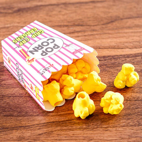 Cute Popcorn Style Rubber Pencil Eraser Set - 4 Boxes for Kids, Students, School Office Supplies, Party Favors