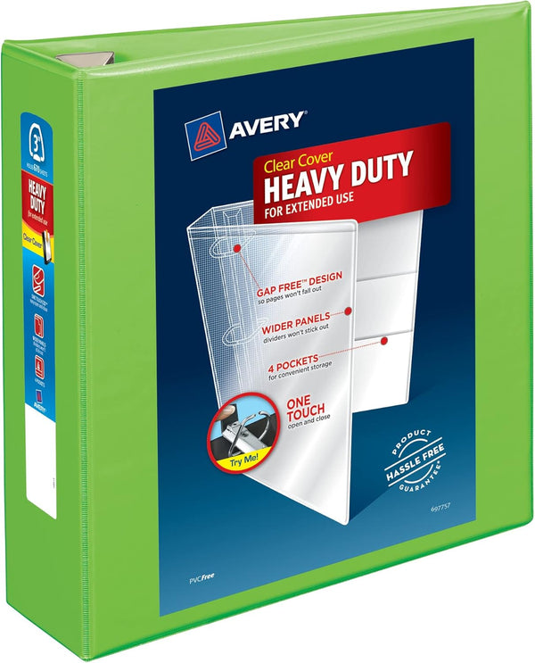 Avery Heavy-Duty View 3 Ring Binder, 3 Inch One Touch EZD Rings, 1 Chartreuse Binder, 3.5 Inch Spine (79779)