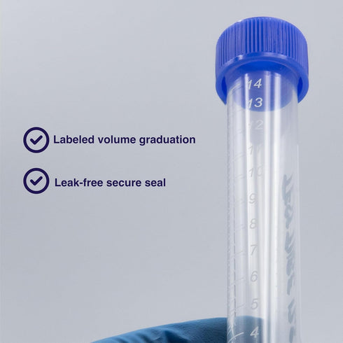 Conical Centrifuge Tubes 15mL, 50 Pack Plastic Test Tube with Screw Caps, Sterile Test Tubes with Lids
