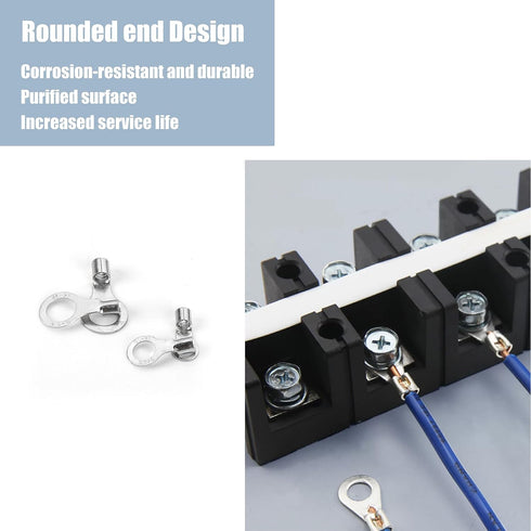 250pcs Non-Insulated Ring Terminals, Copper Connectors AWG22-16 Crimp Ring End Terminal for Electric Wire