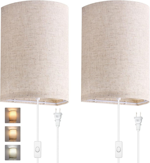 AVV Wall Sconces Set of Two, Wall Lamp Plug in with On/Off