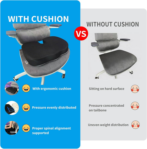 Tirniva Tailbone Coccyx & Support Seat Cushion for Office & Car Ergonomic U-Cutout Memory Foam for Sciatica, Pressure