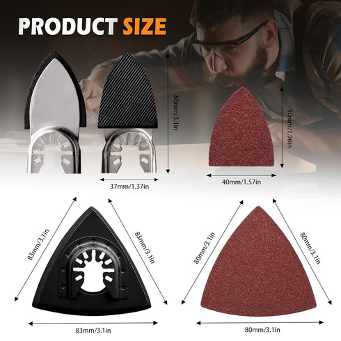 104Pcs Oscillating Tool Detail Sanding Pads Kit - 2 Triangle and 2 Finger Sanding Pads, 100 Multitool Sandpaper