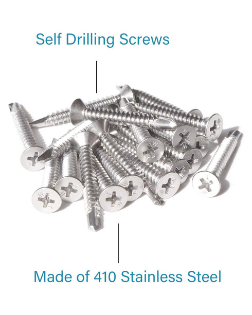 25pcs #14 x 1-1/2" Stainless Flat Head Phillips Self Drilling Screws, 410 Stainless Steel