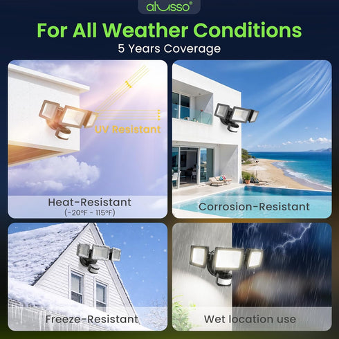 120V, 3CCT 3000K/4000K/6500K Light,ETL,3 40W 4500LM ALUSSO Motion Sensor Outdoor Lights Hardwired(Not Solar),Flood