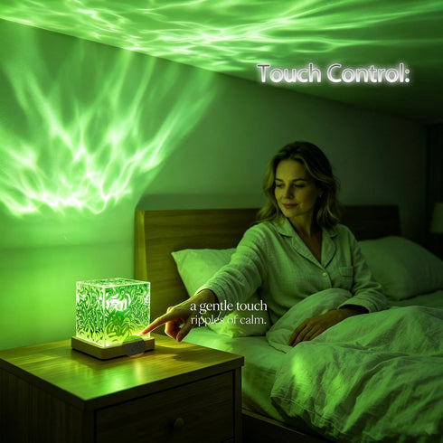 Masshomi 16 4 Dimming LED Ocean Wave Projector Light Color Change Mode Touch Remote USB Portable Desk Lamp Cube Shape