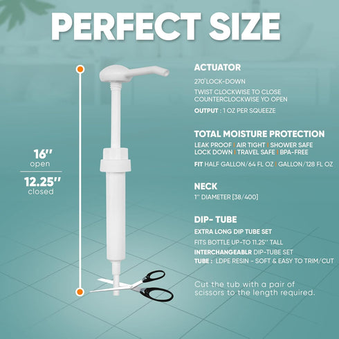 Gallon Pump Dispenser - 1 Ounce Per Stroke for Plastic or Glass Bottles – Heavy-Duty Leak Proof (Pack of 2)