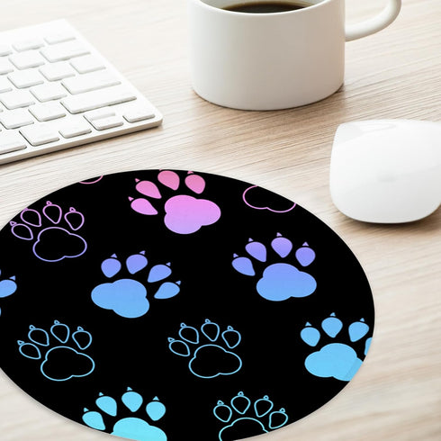 Dog Paw Print Round Mouse Pad, Funny Small Mouse Pad with Non-Slip Rubber Base, Home Office Decor Desk Accessories, 8.7