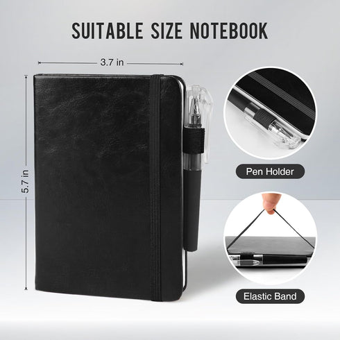 Small College Ruled Notebook 12 Pack, Black 3.7x5.7 in Pocket Notebooks, Mini Hardcover Lined Note Pads with Pens