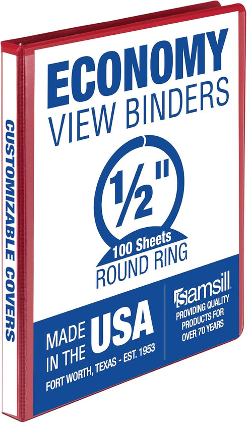 Samsill Economy 3 Ring Presentation View Binder, Red, 5 Inch Round Ring, Holds 100 Sheets