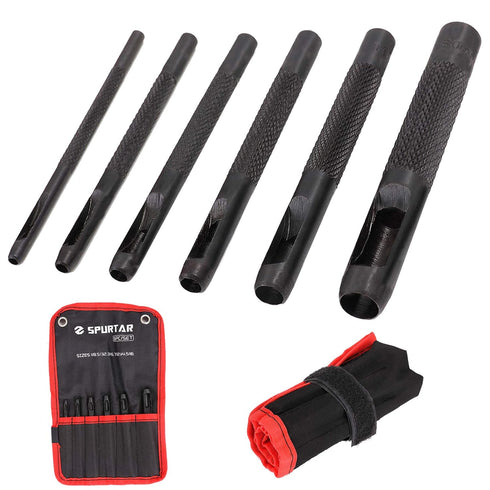 Spurtar Heavy Duty Hollow Punch Set (6 pcs), Round Leather Punch Kit with Storage Bag for Various Materials