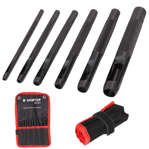 Spurtar Heavy Duty Hollow Punch Set (6 pcs), Round Leather Punch Kit with Storage Bag for Various Materials