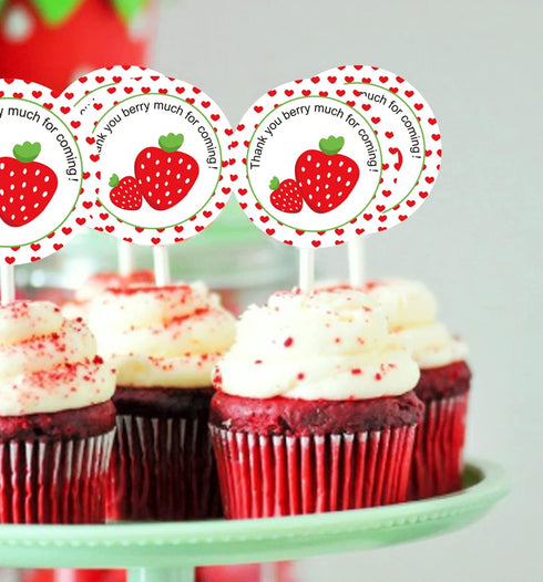Strawberry Thank You Sticker Labels, 2 Inch Thank You Berry Much for Coming Stickers - 250 Pcs Birthday Party Favors