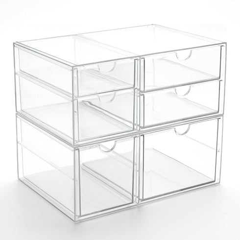 Prsildan Acrylic Drawer Makeup Organizer with 6 Drawers, Set of 2 Clear Stackable Storage for Vanity and Office