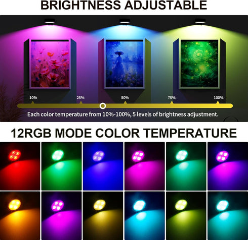 Narotood 3 Pack 13 3 Picture Lights for Wall, RGB Color Rechargeable Battery Operated wall lights, Picture Frame lights