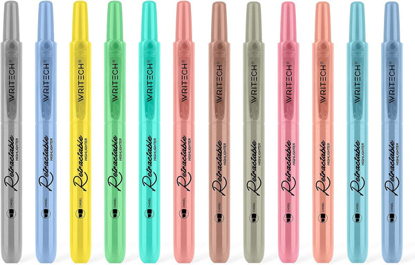 WRITECH Retractable Highlighters Assorted Colors: Chisel Tip Click Aesthetic Marker Pens Pack, Multi-Colored Ink, No