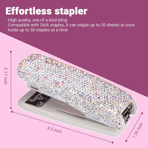 TISHAA Bling Crystal Rhinestone Full Size Stapler for Work, Office (White Base)