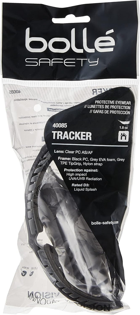 Boll Safety Tracker Safety Eyewear, 253-TR-40085, Black/Gray Polycarbonate + TPE Full Frame, Clear Lens