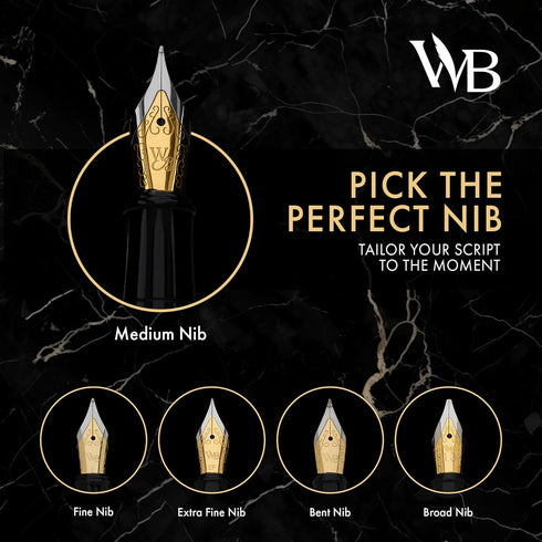 Wordsworth & Black Fountain Pen Kit, 18K Medium Gold Nib, Includes 24 Ink Cartridges and Gift Box, Golden Brown