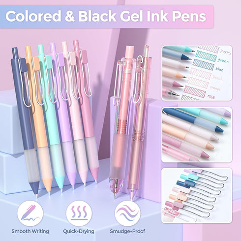 52PCS 12 8 6 6 0.5 0.7 mm Set Nicpro Aesthetic School Supplies with Cute Pencil Case, Color Pastel Highlighter, Gel
