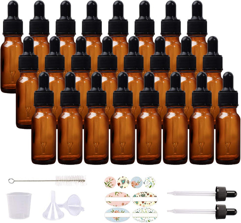 24 Pack 1/2 oz Amber Glass Bottles with Glass Eye Droppers for Essential Oils
