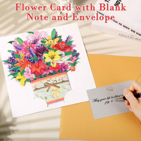 Tidponra 3D Paper Flower Pop Up Cards, Lilies Flower Bouquet Card Popup Greeting Cards for Mother's Day, Graduation