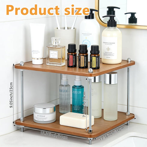 FMOACEN 2-Tier Counter Countertop Bathroom Organizer Wooden Bathroom Shelf for Makeup Skincare Perfume and Spices