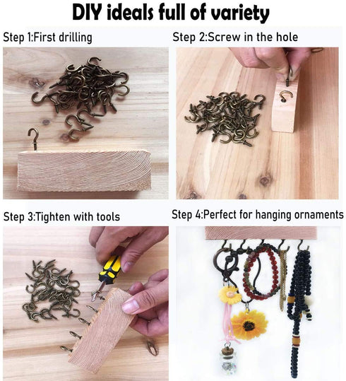 Bronze 1/2" Small Ceiling Hooks, 100 Pack Screw-in Lights & DIY Jewelry Hooks