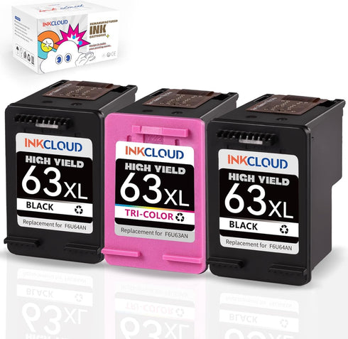 INKCLOUD Compatible Ink Cartridges Replacement for HP 63 Ink 63XL, for HP 3830, 4650, 4655, 5255, 5258, 4520, 4512,