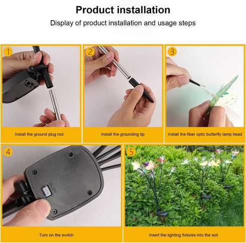 7 Solar Outdoor Lights Butterflies Solar Garden Lights Ground Plug Decorative Lights for Yard, Landscape Lighting Spot