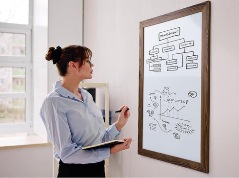 Real Wooden Framed Magnetic Dry Erase Whiteboard, 24" x 36", Vertical/Horizontal Mount, Includes Black Marker, Eraser,
