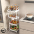 4 Tier Rolling Utility Cart with Drawer, Plastic Storage Organizer Rolling Carts with Wheels Handles Hanging Cups Hooks