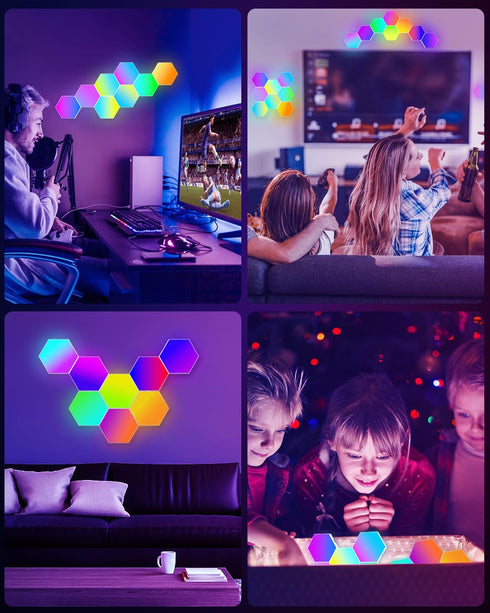 (8-Pack) NIUCOO Hexagon LED Lights Wall Panels, Smart RGB Gaming Lights with APP & Music Sync, DIY Modular Hex Tiles