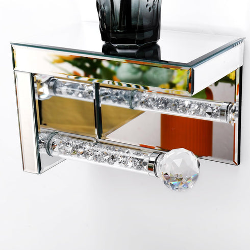 TACIDON Crystal Crush Diamond Toilet Paper Holder with Mirrored Shelf. Silver Modern Toilet Paper Holder Wall Mounted
