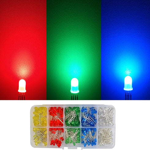 300 Bulb 3mm 5mm 2 5 Adeept Pieces Clear LED Diodes, Light Emitting Diodes Lamp Pin Round Assorted Colors Kit