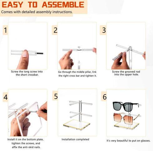 2-Tier 2 Trimmed Counter Acrylic Sunglasses Display Stand, Clear Glasses Stand for Pairs, Luxury Gold Eyeglasses Holder