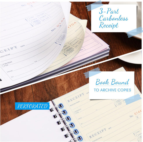 Crtiin 10 3 100 Sets 4 (5-1/4" 11") Pcs Part Spiral Carbonless Money and Rent Receipt Book with Carbonless Copies Per