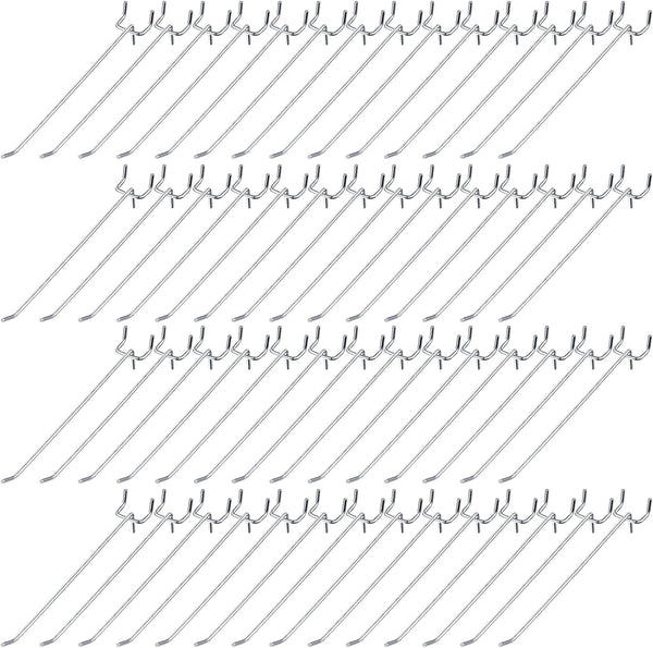 100 Pack Stainless Steel Peg Board Hooks, 8 Inch Hanging Holders for 1/8 and 1/4 Pegboard, Garage Storage Organizer