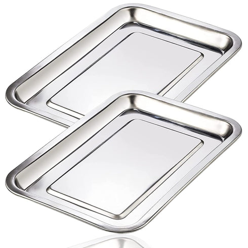 Lyuxzad 2 Pack Stainless Steel Dental Tray, 12.6" X 10.6" Flat Tray for Dental Lab Instrument Kitchen Tools