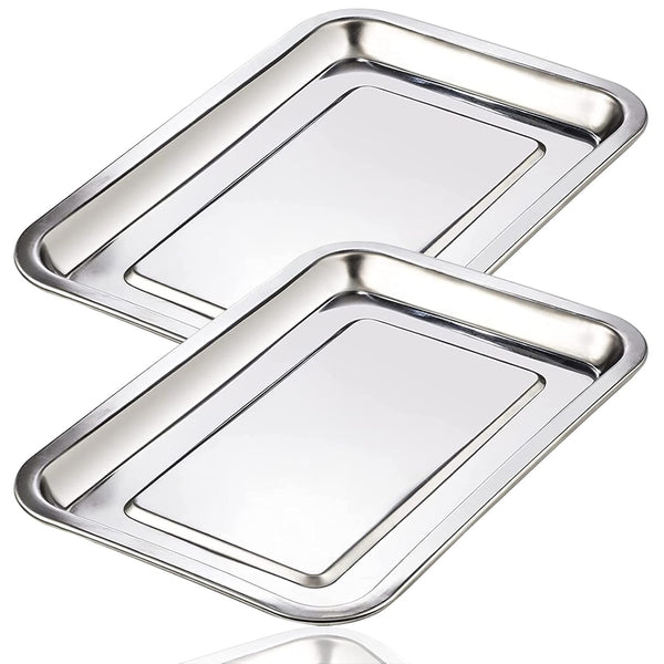 Lyuxzad 2 Pack Stainless Steel Dental Tray, 12.6" X 10.6" Flat Tray for Dental Lab Instrument Kitchen Tools