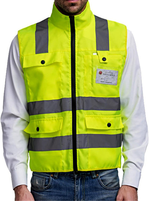 Zip Front Reflective Vest – High Visibility Safety Clothing with Multi Function Pockets and Zipper Closure