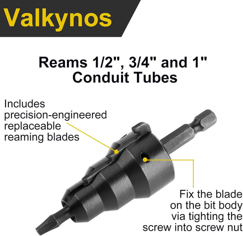 Conduit Reamer, Pipe Reamer Tool with Improved Bit Retention for 1/2-Inch, 3/4-Inch and 1-Inch Conduit Pipe