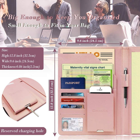 Business/Resume Padfolio Portfolio Folder with Letter/A4 Size Clipboard, Premium Portfolio Case for Women/Men - Rosegold