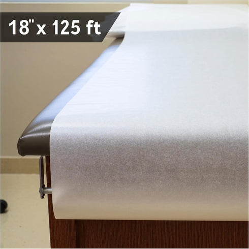 18''x125 Exam Table Paper - Disposable Standard White Crepe - Paper Rolls for Spas, Doctors, Chiropractors and Massage